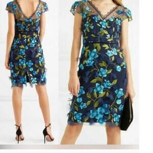 Marchesa Notte 3D Floral Sz 6 Embroidered $795 Party Cocktail Dress EUC